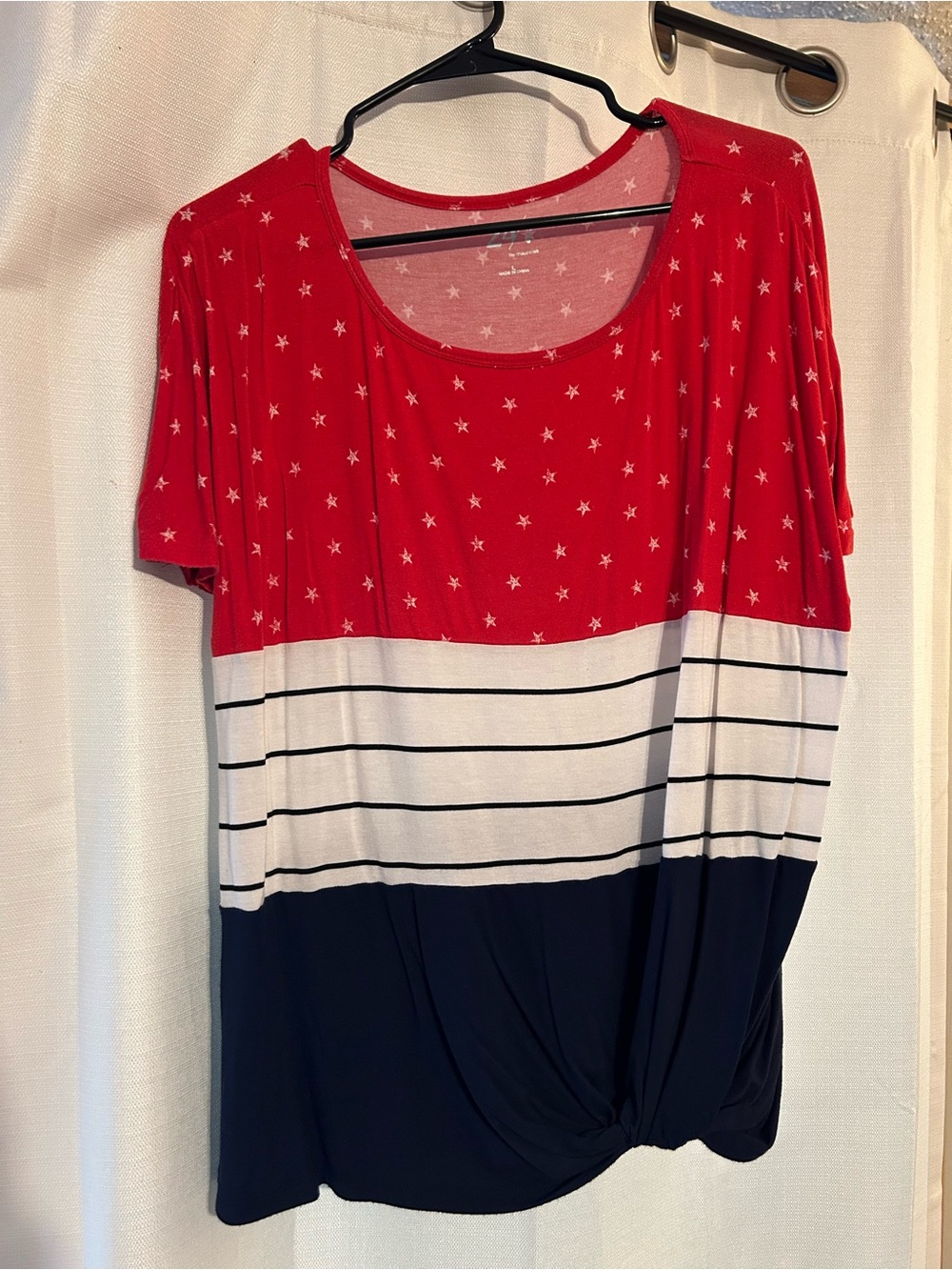Women's Red, White & Navy Star-Stripe Short Sleeve Blouse